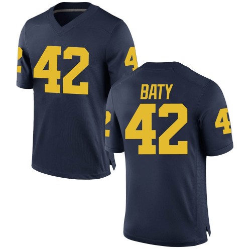John Baty Michigan Wolverines Youth NCAA #42 Navy Game Brand Jordan College Stitched Football Jersey ALA7254BR